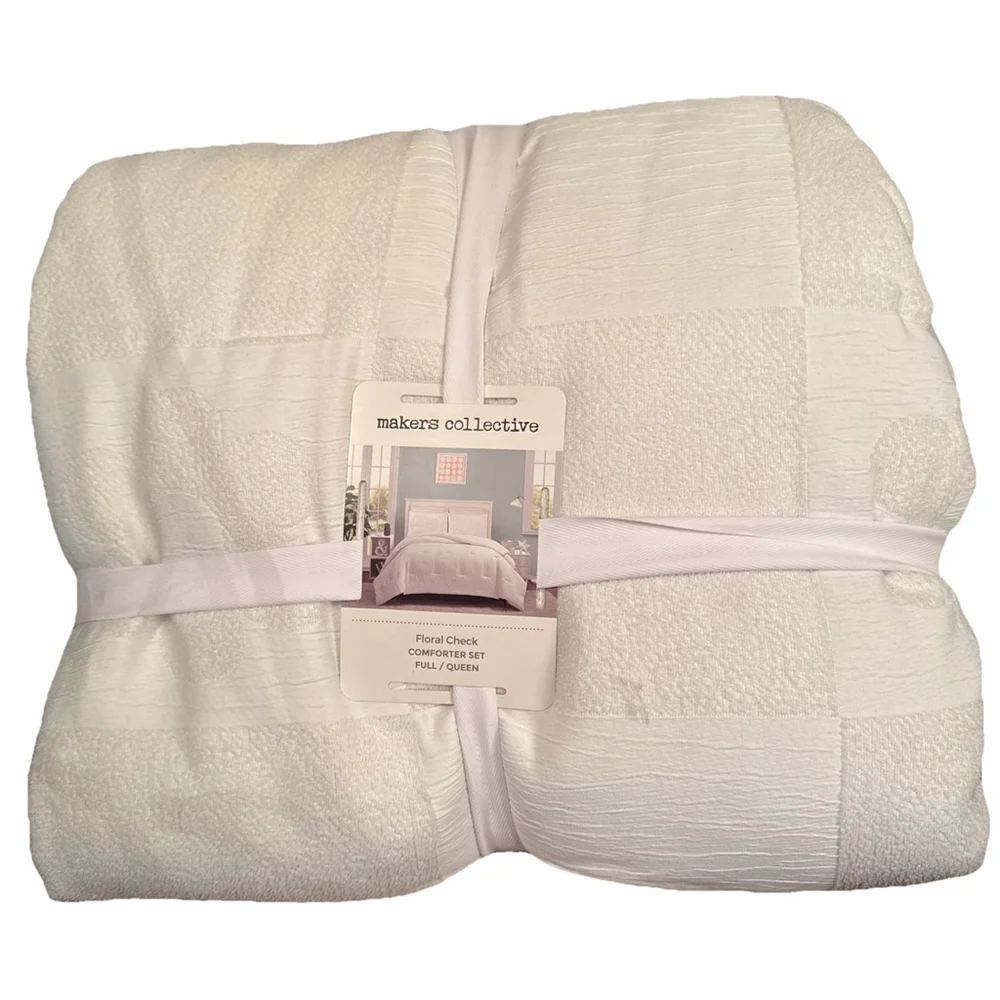 Makers Collective-Full/Queen Floral Embossed 3 Piece Comforter Set White